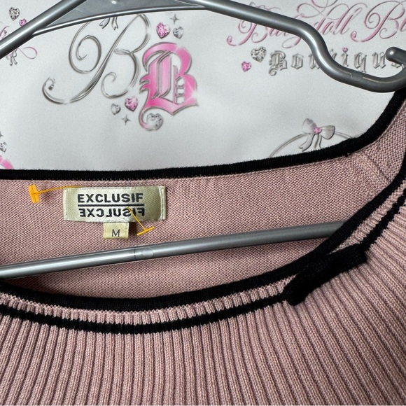 Exclusif top off shoulder ribbon 🎀 bows accents blush pink with black y2k cute - Picture 7 of 8